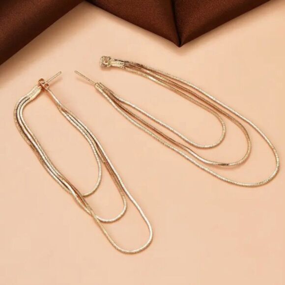 β¨πβ¨ Elegant Classic Golden Multilayer Chain Dangle Earringsββ¨ - Picture 3 of 8